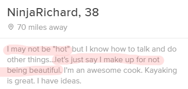 example of a Tinder bio that calls attention to flaws