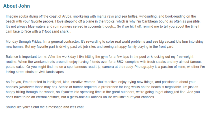 great pof profile example for men
