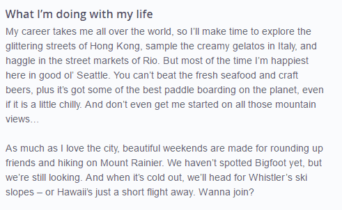 Exemple d'aspirations d'OkCupid