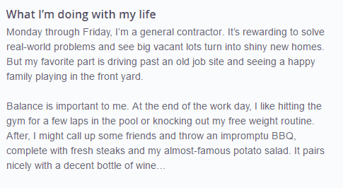 example of a good OkCupid profile