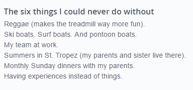 Liste de six choses pour OkCupid
