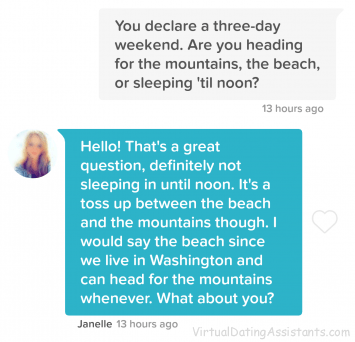 weekend Tinder message example