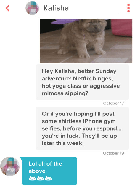 example of how to restart a Tinder conversation