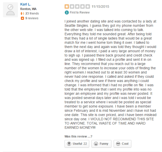 Seattle Singles Yelp review