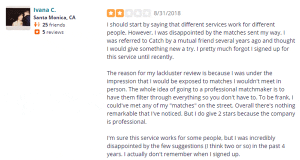 Catch matchmaker Yelp review