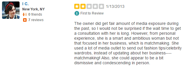 Samantha's Table 1-star Yelp review