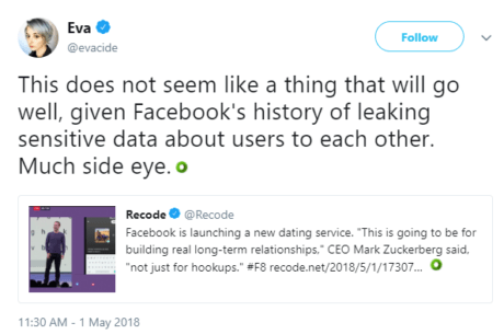 Eva Facebook dating service tweet