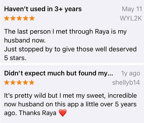 5-star user reviews for Raya

