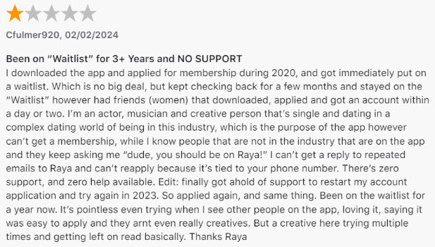 1-star Raya review on App Store