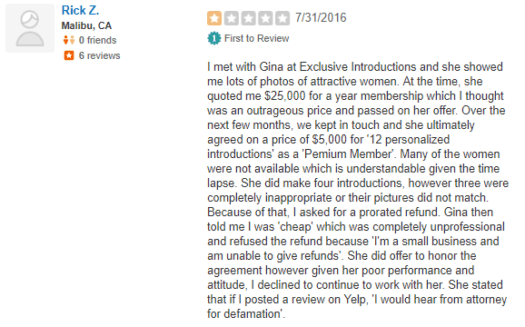 Gina hendrix Yelp review