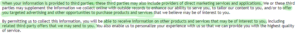 Privacy Policy excerpt
