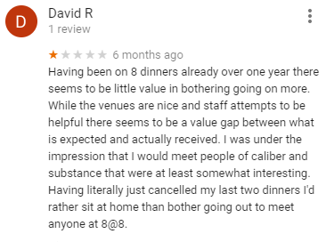 google reviews eight at eight dinner club