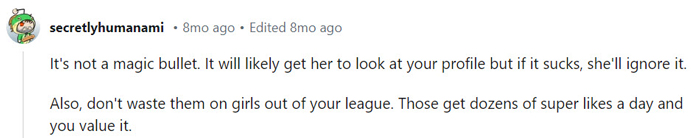 Opinion from Reddit on Super Likes