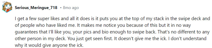 Redditor explaining how Super Likes work