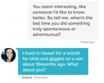 Tinder conversation starter about adventures