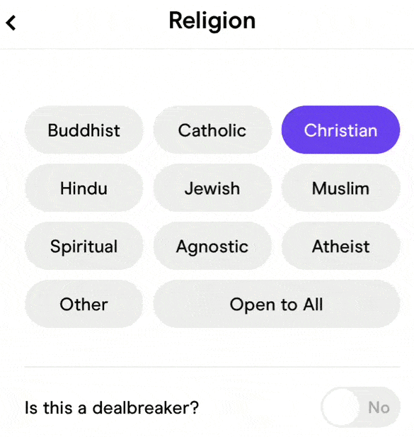 Hinge religion filter