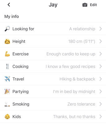 Happn profile details