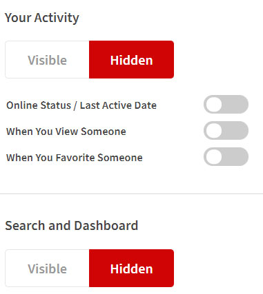 Hide your profile on Seeking