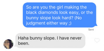 Tinder message about skiing