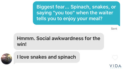 funny Tinder message about greatest fear