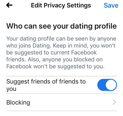 Facebook Dating privacy and friends settings