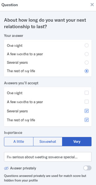Example of an OkCupid profile question
