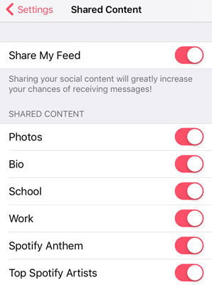 Tinder shared content privacy settings
