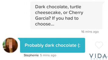 Tinder message about chocol