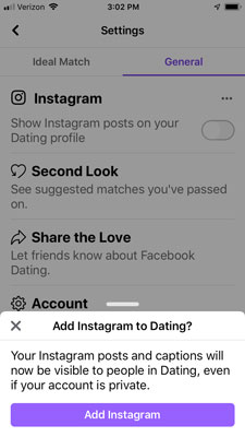 How to connect Instagram to Facebook Dating app