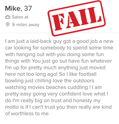 Tinder example with bad grammar