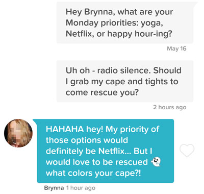 follow up Tinder line about rescuing her