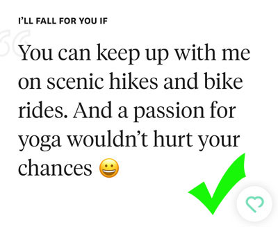 Good answer for the Fall For You If prompt on Hinge