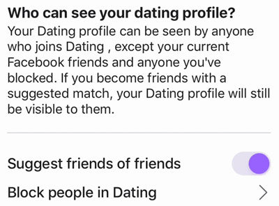 privacy setting on Facebook Dating