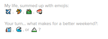 Short Tinder bio example with emoji