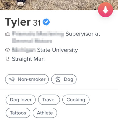 Example of Tinder Interest badges