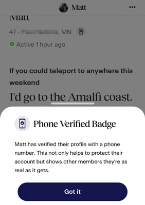 Phone verified badge on Match