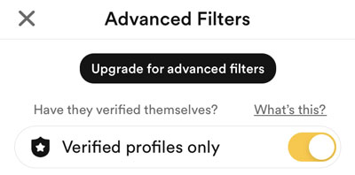 Verified user profile filter on Bumble