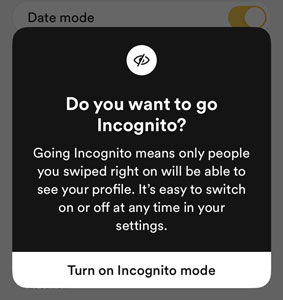 Bumble's incognito mode feature