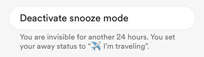 Deactivate snooze mode on Bumble