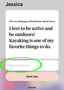 Adding a comment with your "like" on Hinge