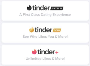 Tinder upgrade options