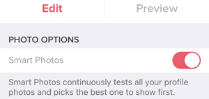 Tinder Smart Photos toggle