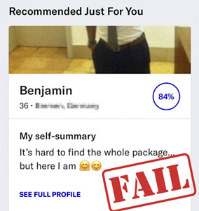 Example of a bad OkCupid profile for men