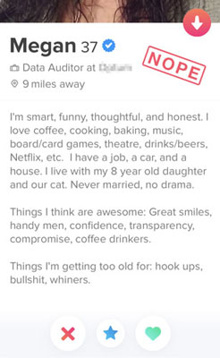 Example of a boring list in a girl's Tinder bio