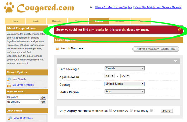 Cougar dating site red flag: no new members