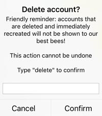 Delete account warning on Bumble
