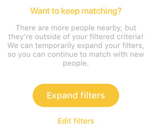 Bumble's expand filters notification