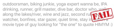 13 Short Dating Profile Examples (You Can Use On Any App) 18 Example of a long, boring list in a dating profile.