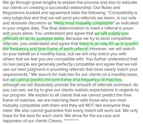 Example of contract verbiage for a matchmaking service 