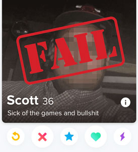 Example of a terrible profile line preview on Tinder